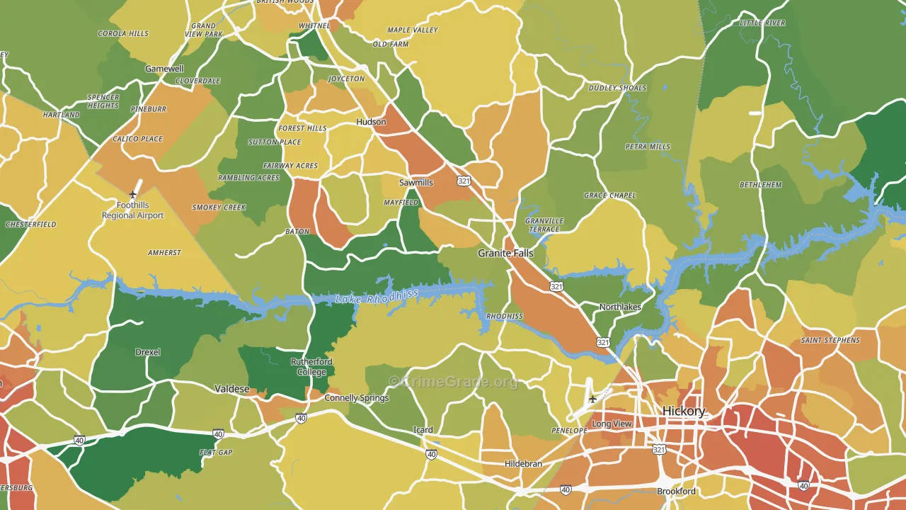 Rutherford College, NC Map of Assault Rates