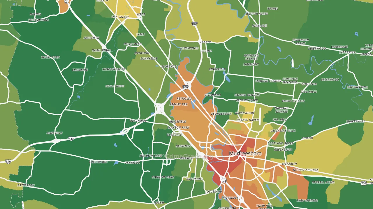 Rutherford County, TN Map of Assault Rates