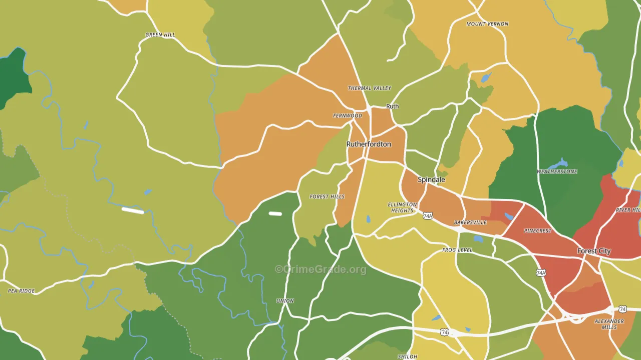 Rutherfordton, NC Map of Assault Rates