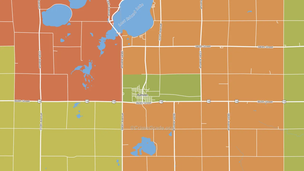 Ruthven, IA Map of Assault Rates