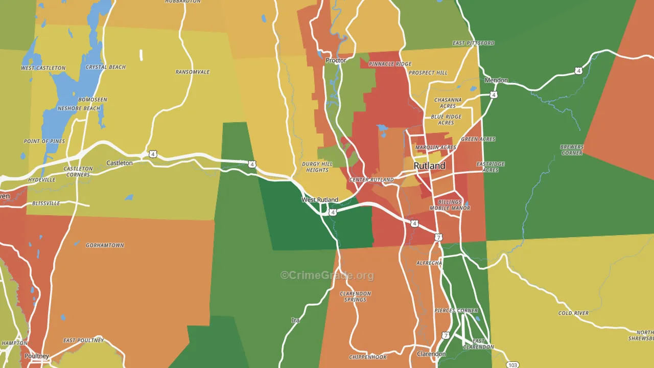 Rutland County, VT Map of Assault Rates