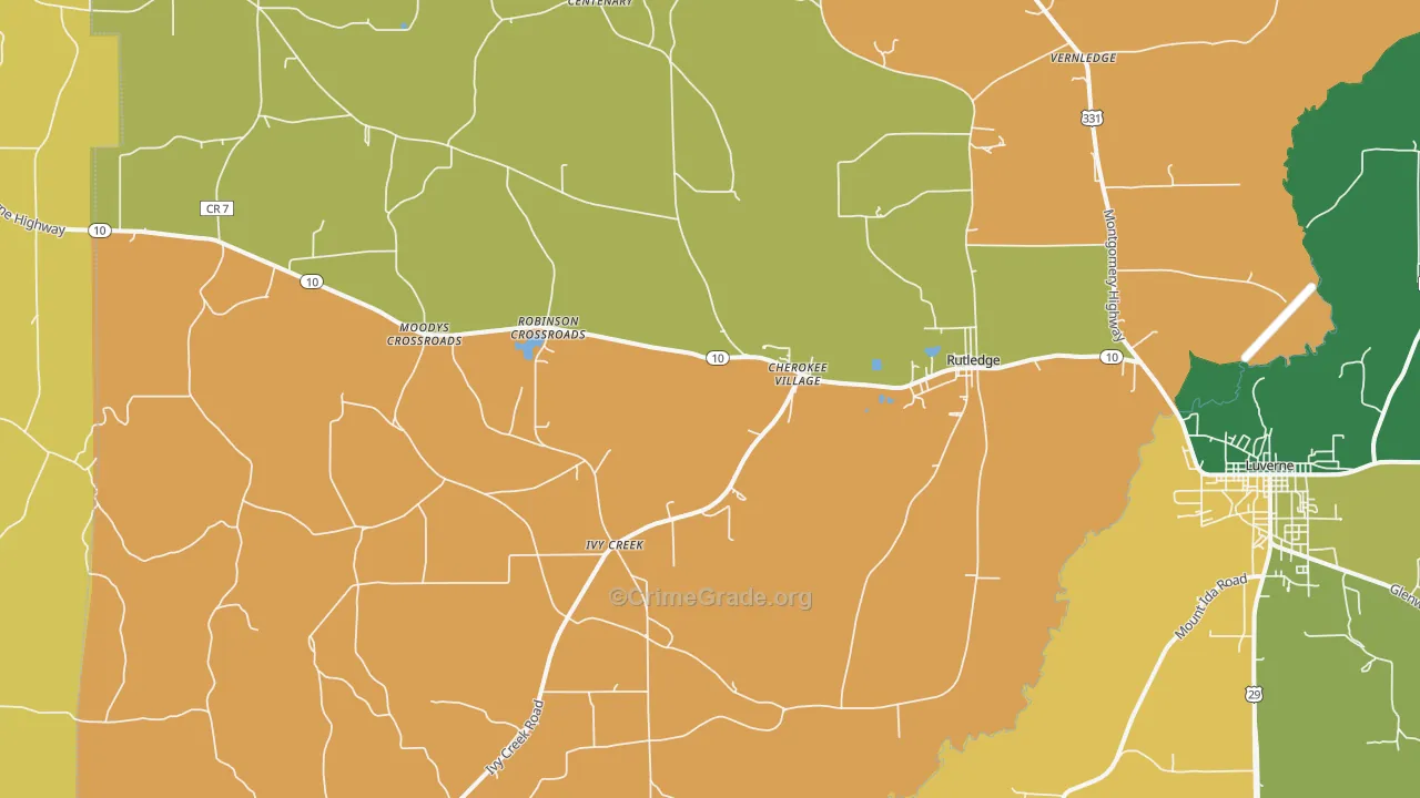 Rutledge, AL Map of Assault Rates