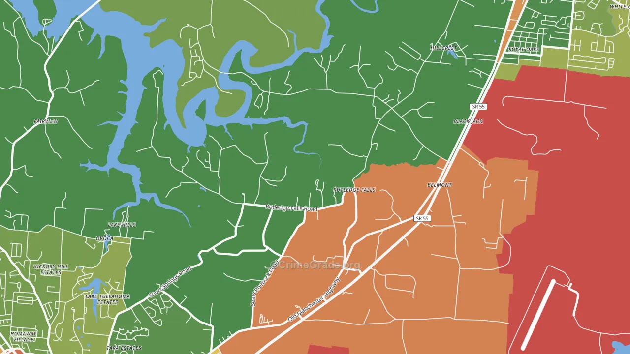 Rutledge Falls, TN Map of Assault Rates