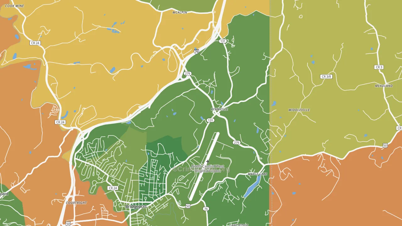 Ryanville, WV Map of Assault Rates