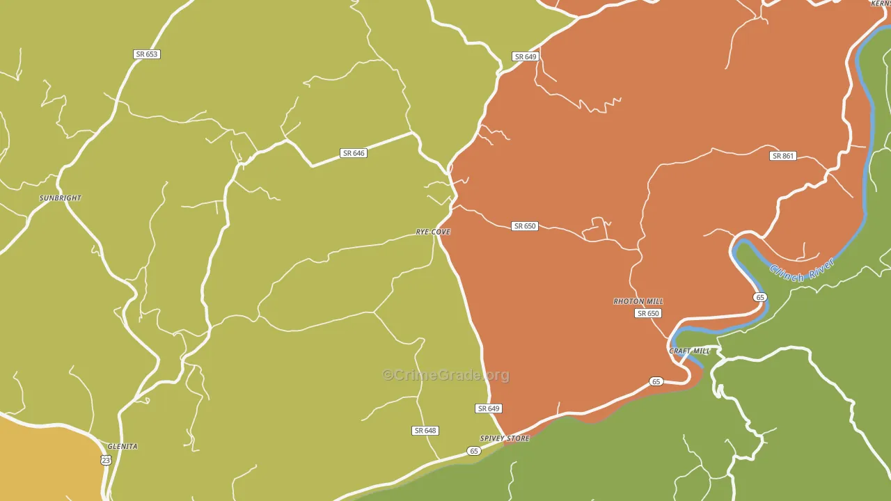 Rye Cove, VA Map of Assault Rates