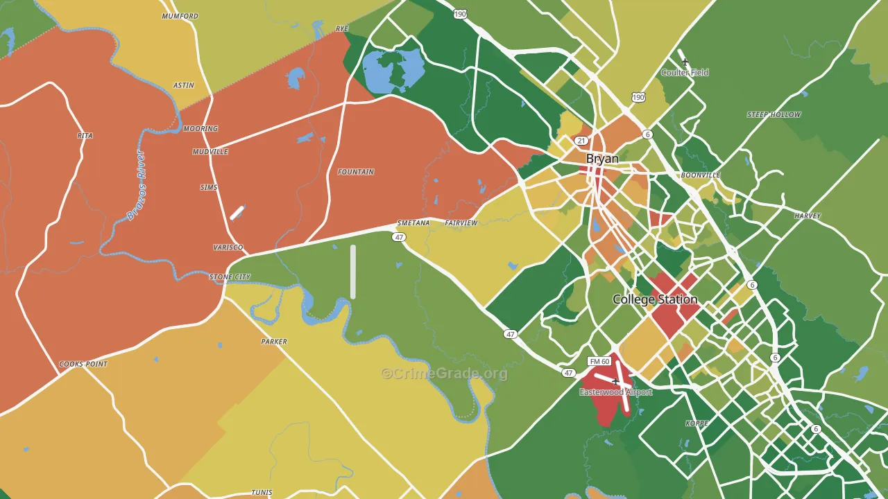 Rye, TX Map of Assault Rates