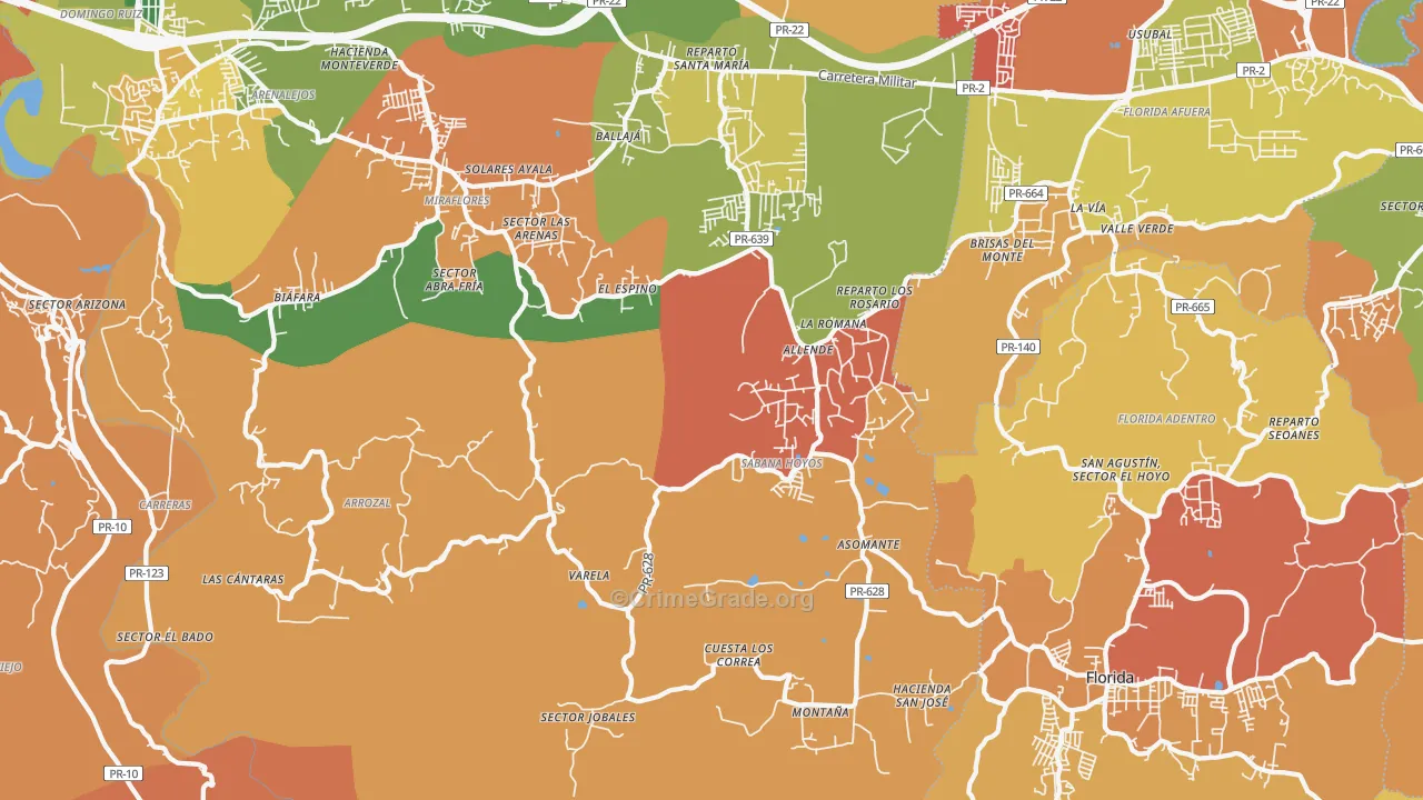 Sabana Hoyos, PR Map of Assault Rates