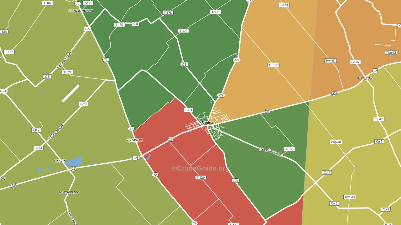 Sabina, OH Map of Assault Rates