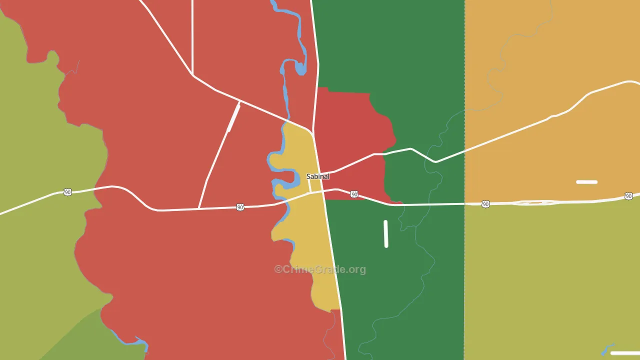 Sabinal, TX Map of Assault Rates