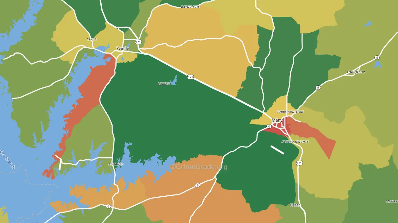 Sabine Parish, LA Map of Assault Rates