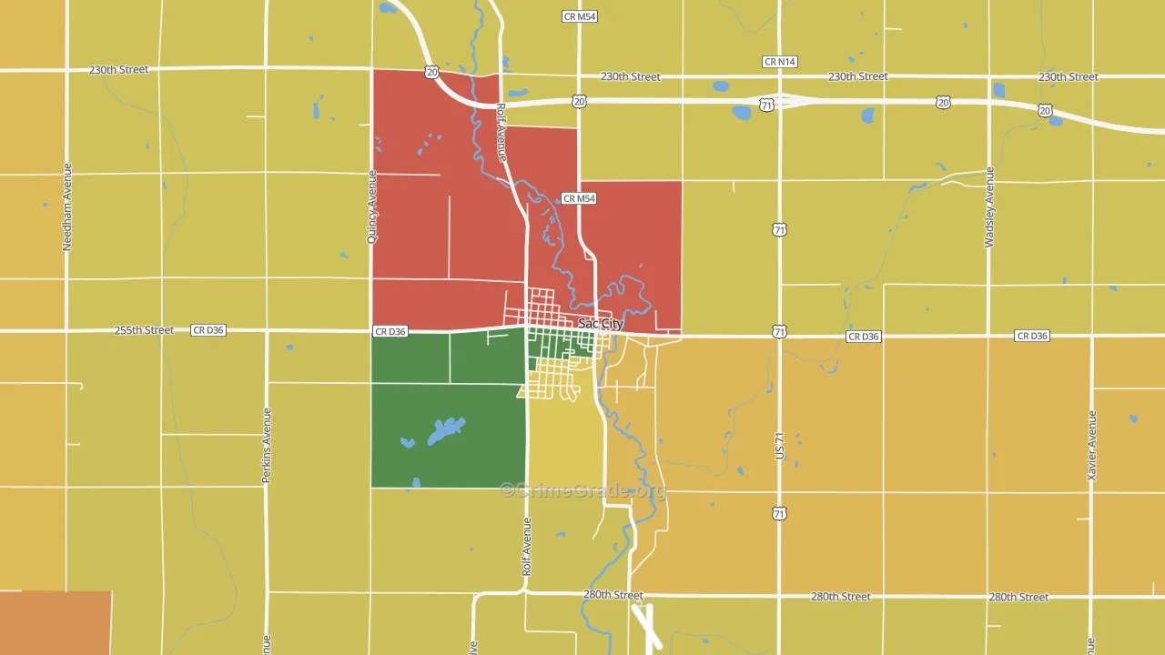 Sac City, IA Map of Assault Rates