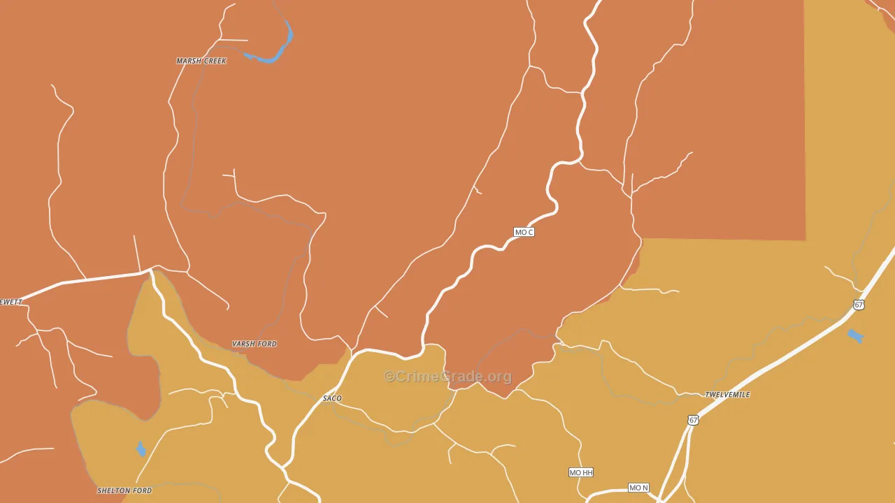 Saco, MO Map of Assault Rates