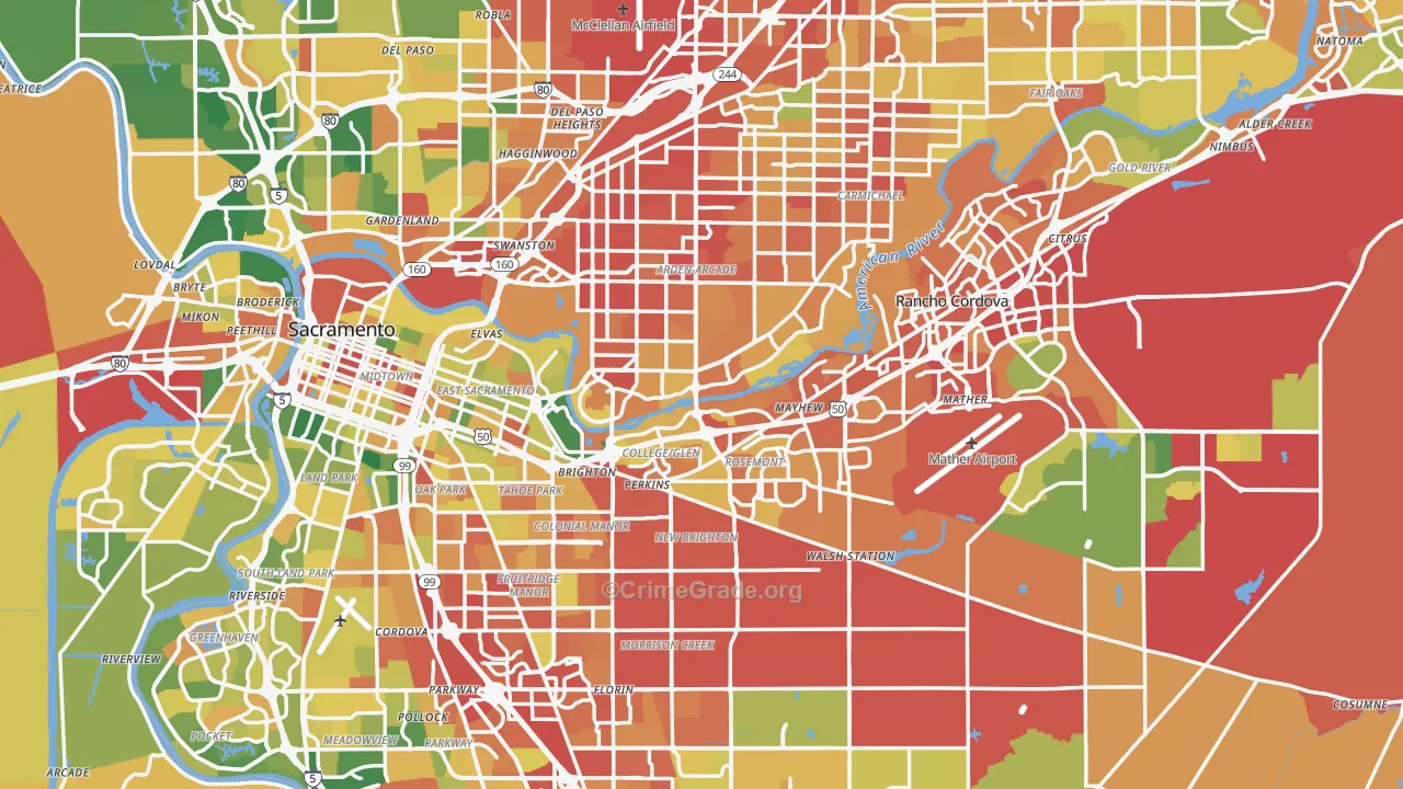 Sacramento County, CA Map of Assault Rates