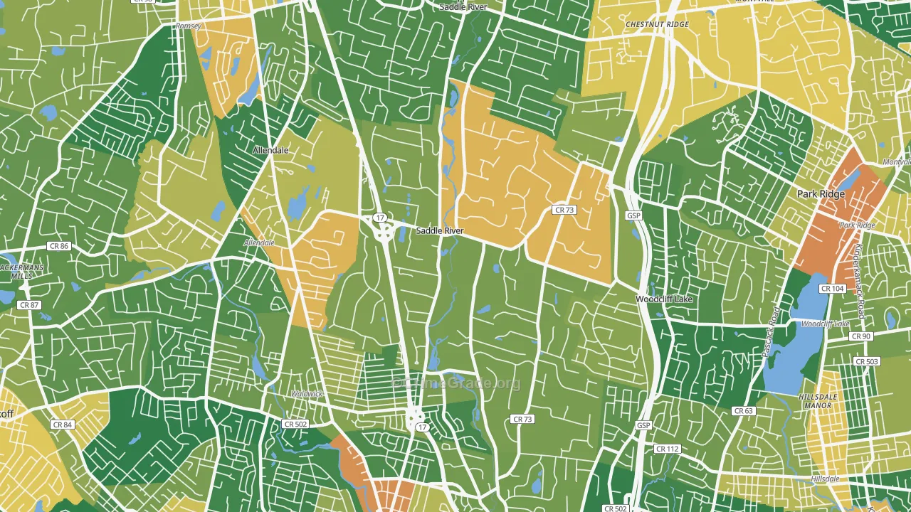 Saddle River, NJ Map of Assault Rates