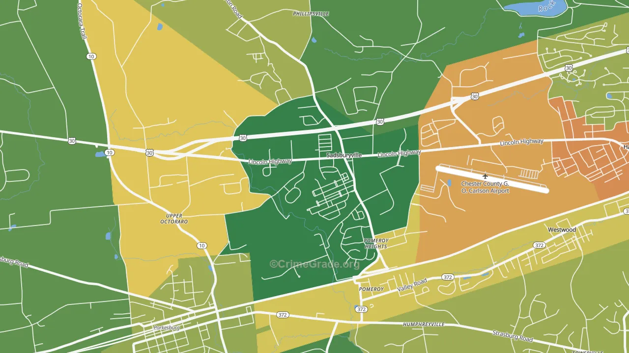 Sadsburyville, PA Map of Assault Rates