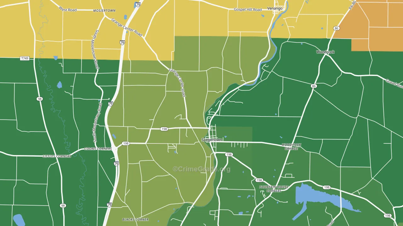 Saegertown, PA Map of Assault Rates