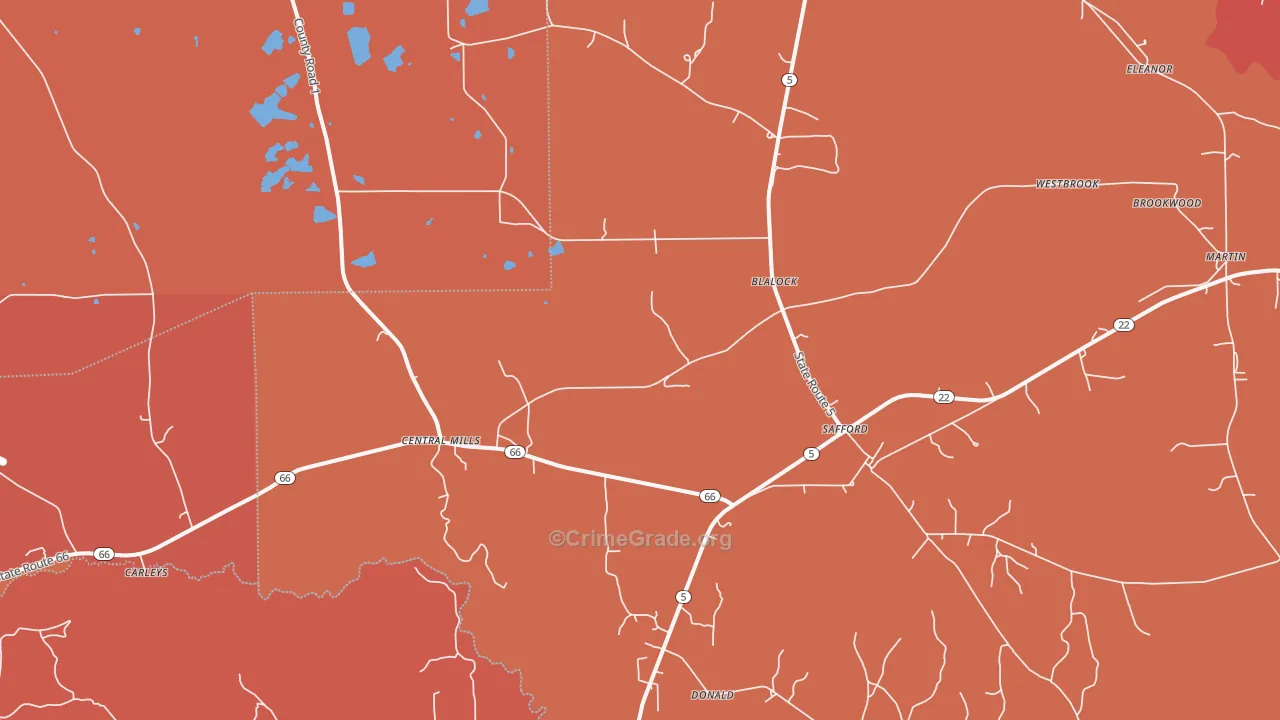 Safford, AL Map of Assault Rates