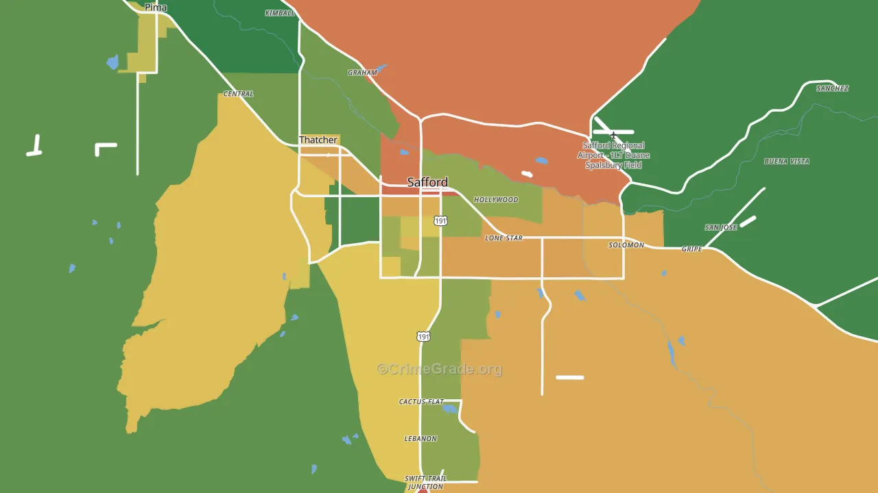 Safford, AZ Map of Assault Rates