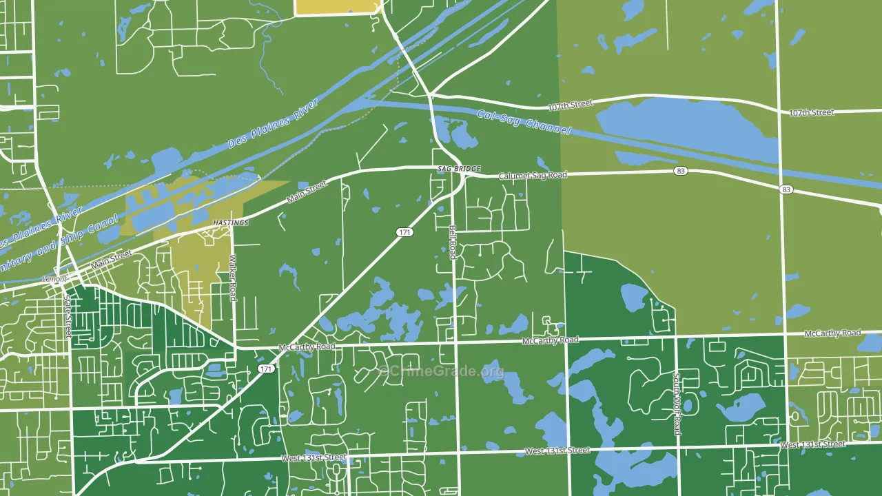 Sag Bridge, IL Map of Assault Rates