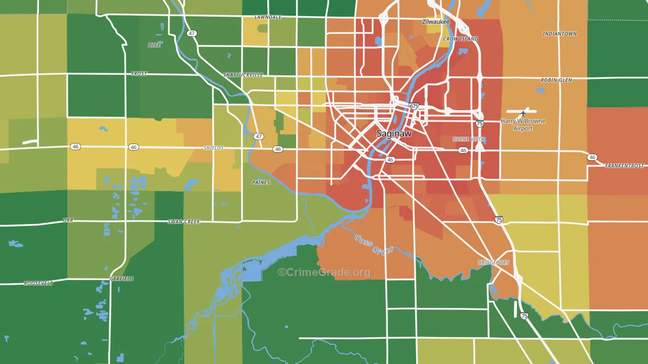 Saginaw County, MI Map of Assault Rates