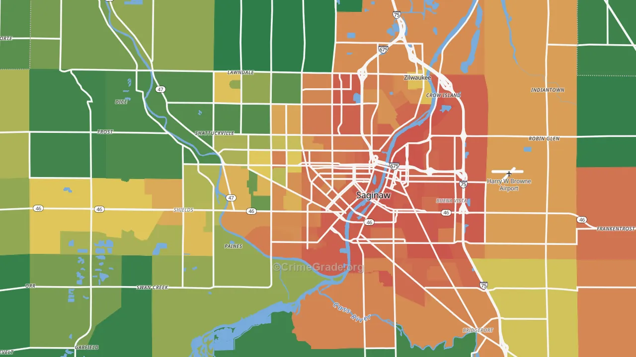 Saginaw, MI Map of Assault Rates