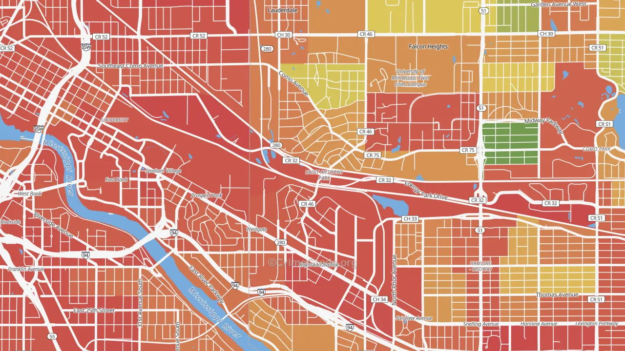 Saint Anthony, St. Paul, MN Map of Assault Rates