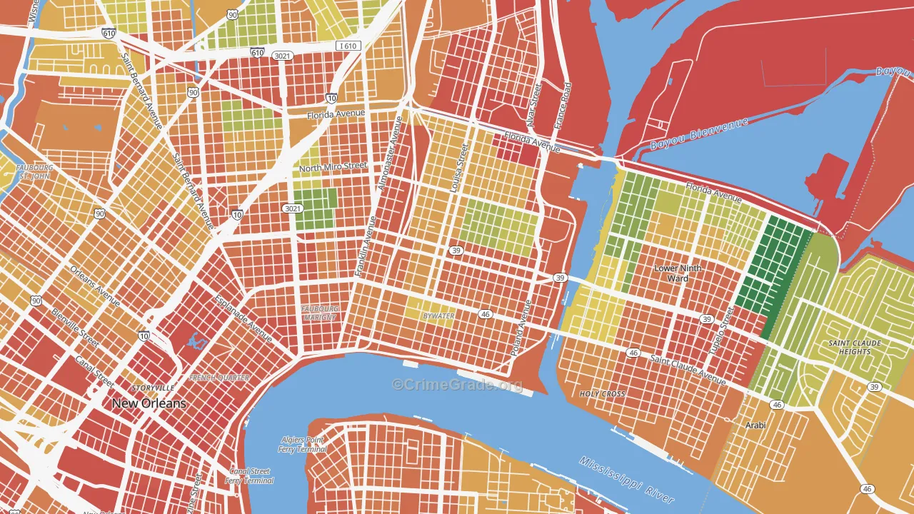 Saint Claude, New Orleans, LA Map of Assault Rates
