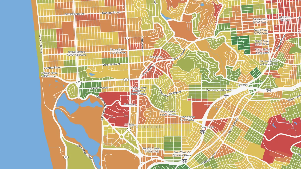 Saint Francis Wood, San Francisco, CA Map of Assault Rates