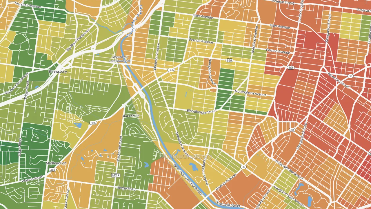 Saint Louis Hills, St. Louis, MO Map of Assault Rates