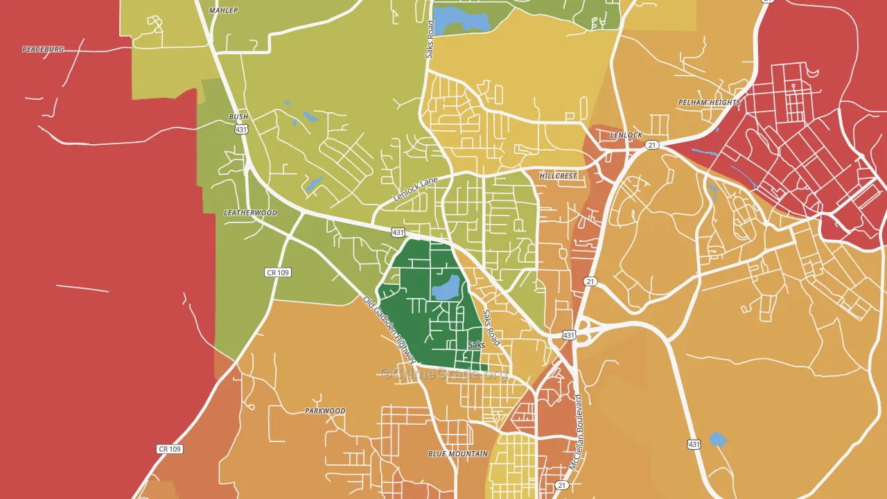 Saks, AL Map of Assault Rates
