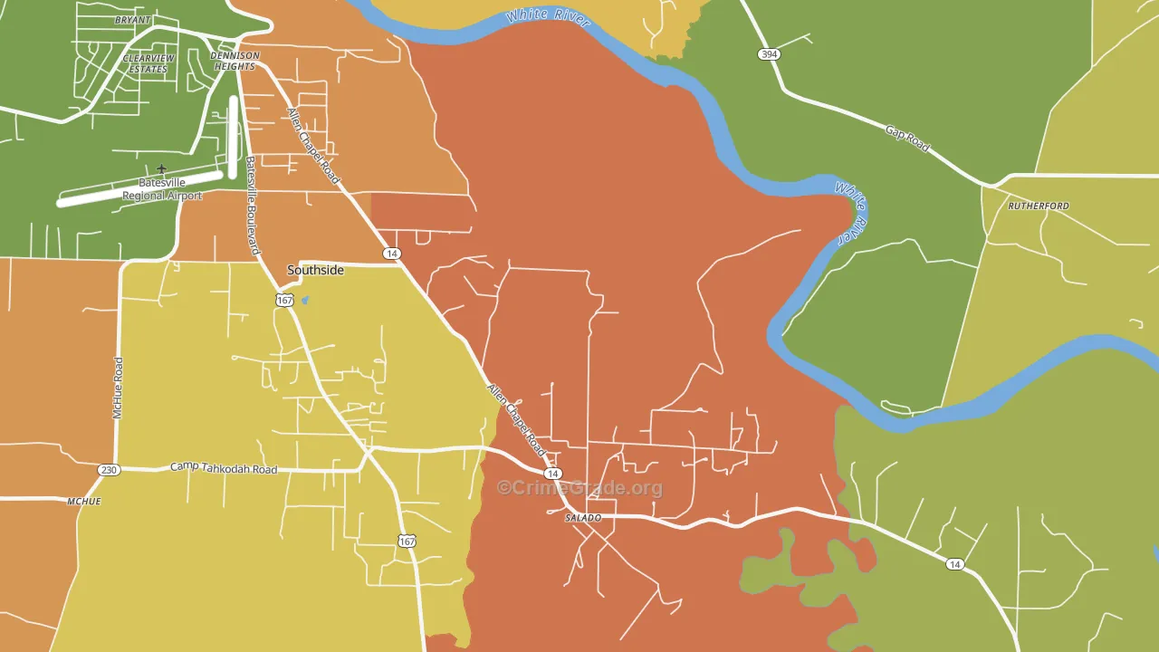 Salado, AR Map of Assault Rates