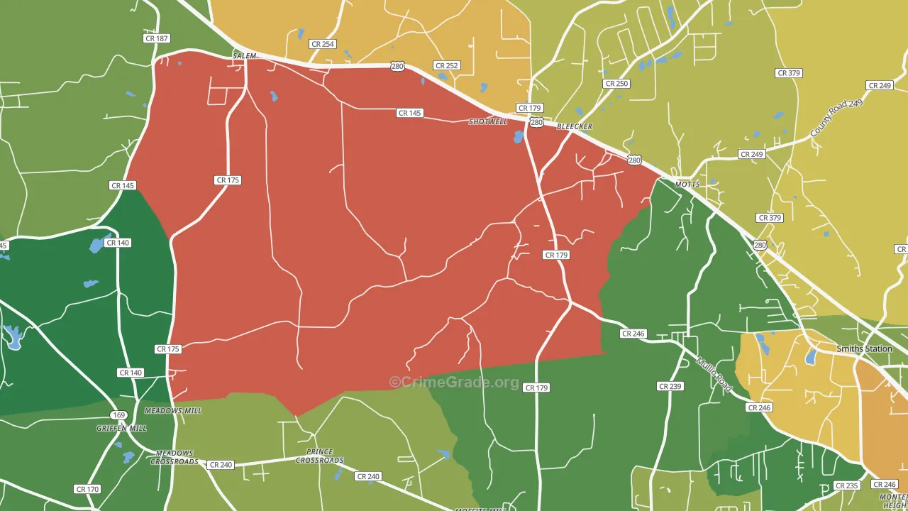 Salem, AL Map of Assault Rates