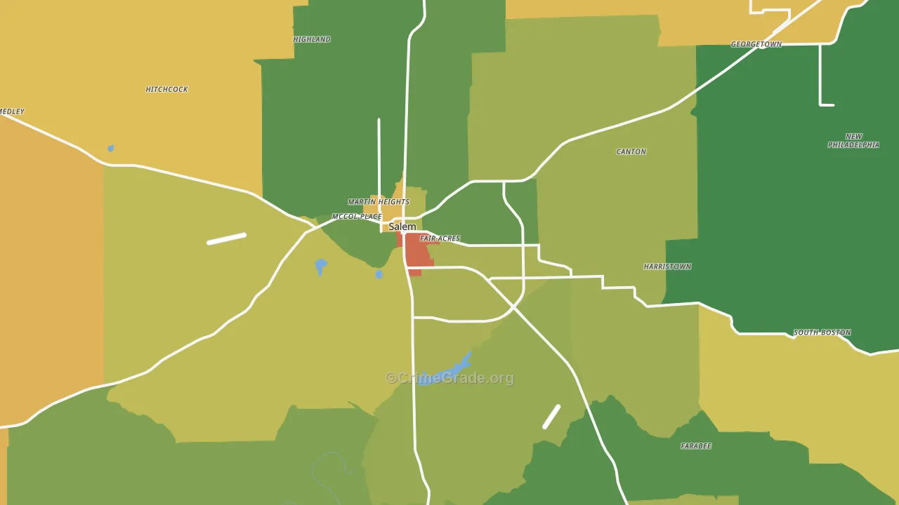 Salem, IN Map of Assault Rates