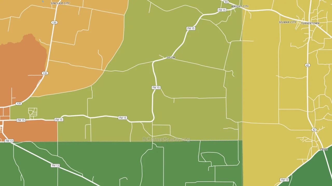 Salem, TX Map of Assault Rates