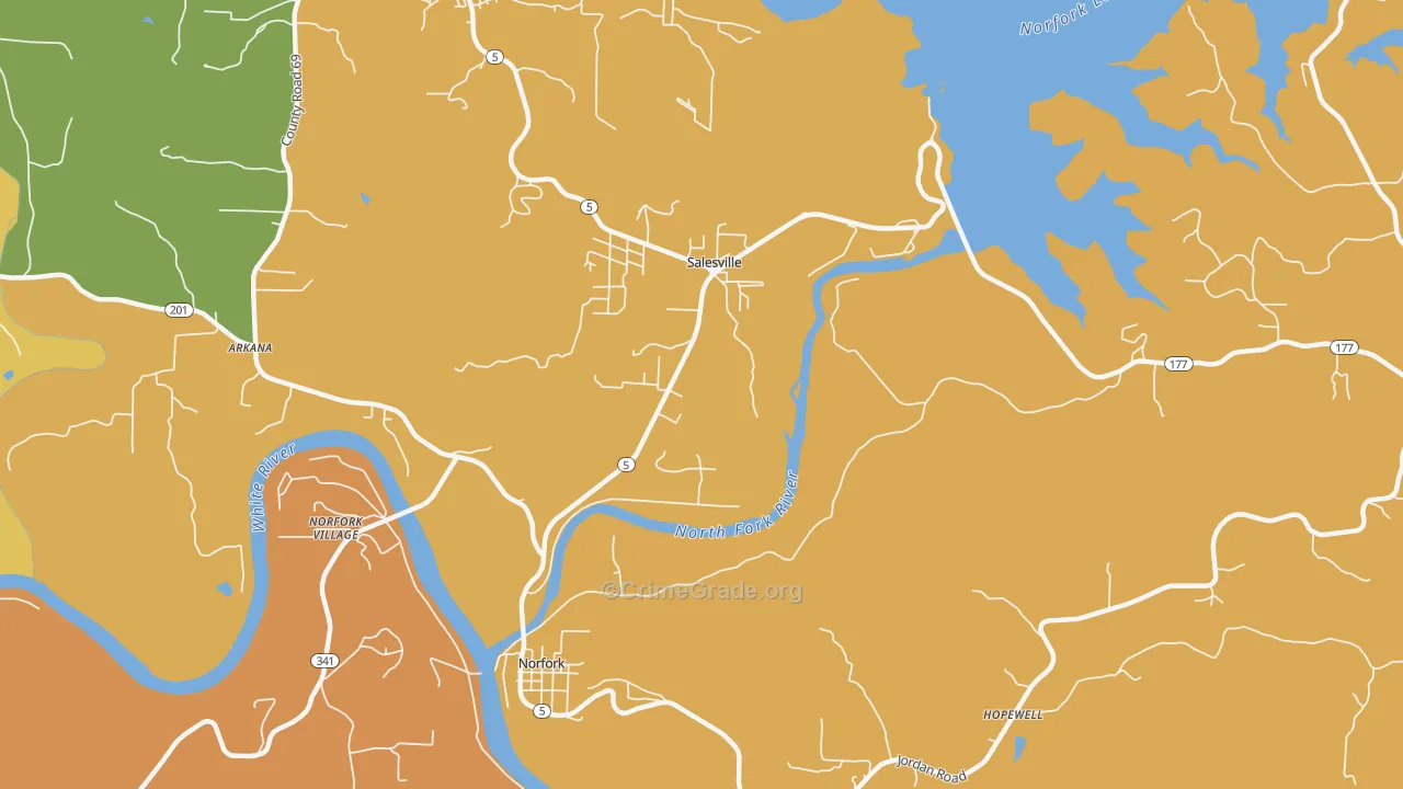 Salesville, AR Map of Assault Rates
