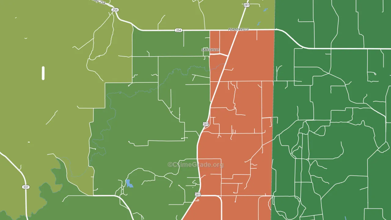 Salesville, TX Map of Assault Rates