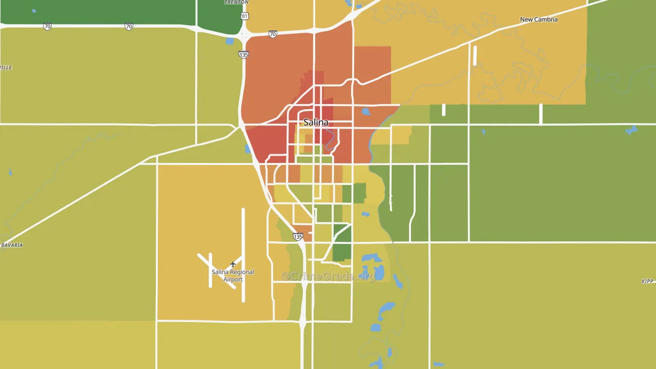 Salina, KS Map of Assault Rates