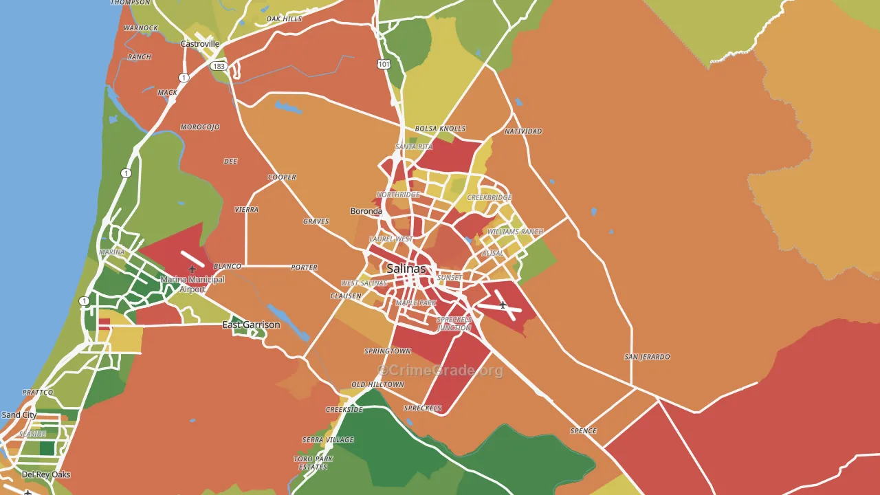 Salinas, CA Map of Assault Rates