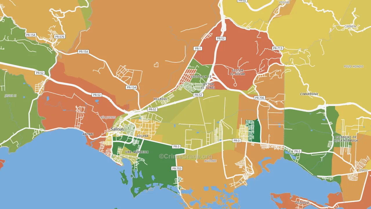 Salinas Municipio, PR Map of Assault Rates
