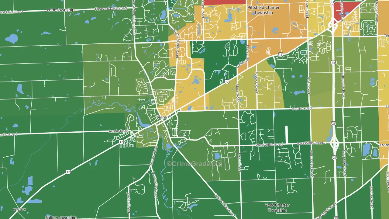 Saline, MI Map of Assault Rates