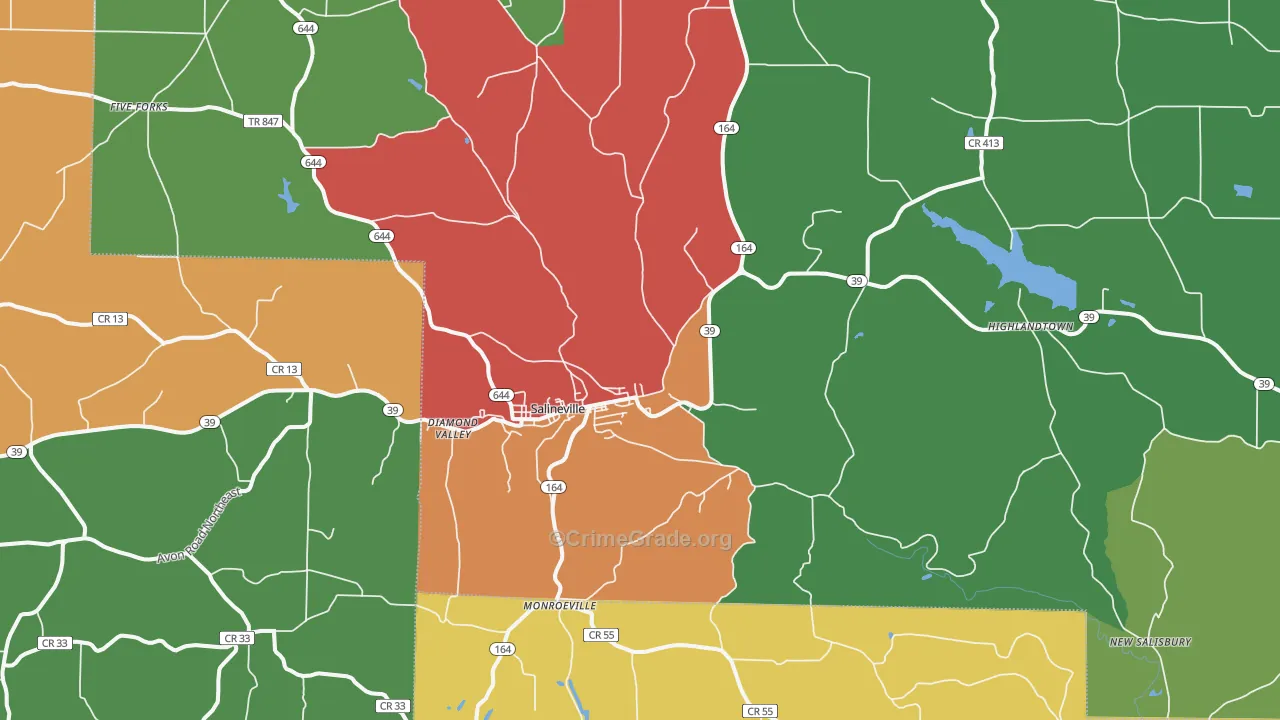 Salineville, OH Map of Assault Rates