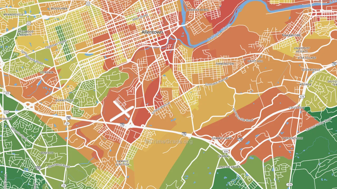 salisbury, Allentown, PA Map of Assault Rates