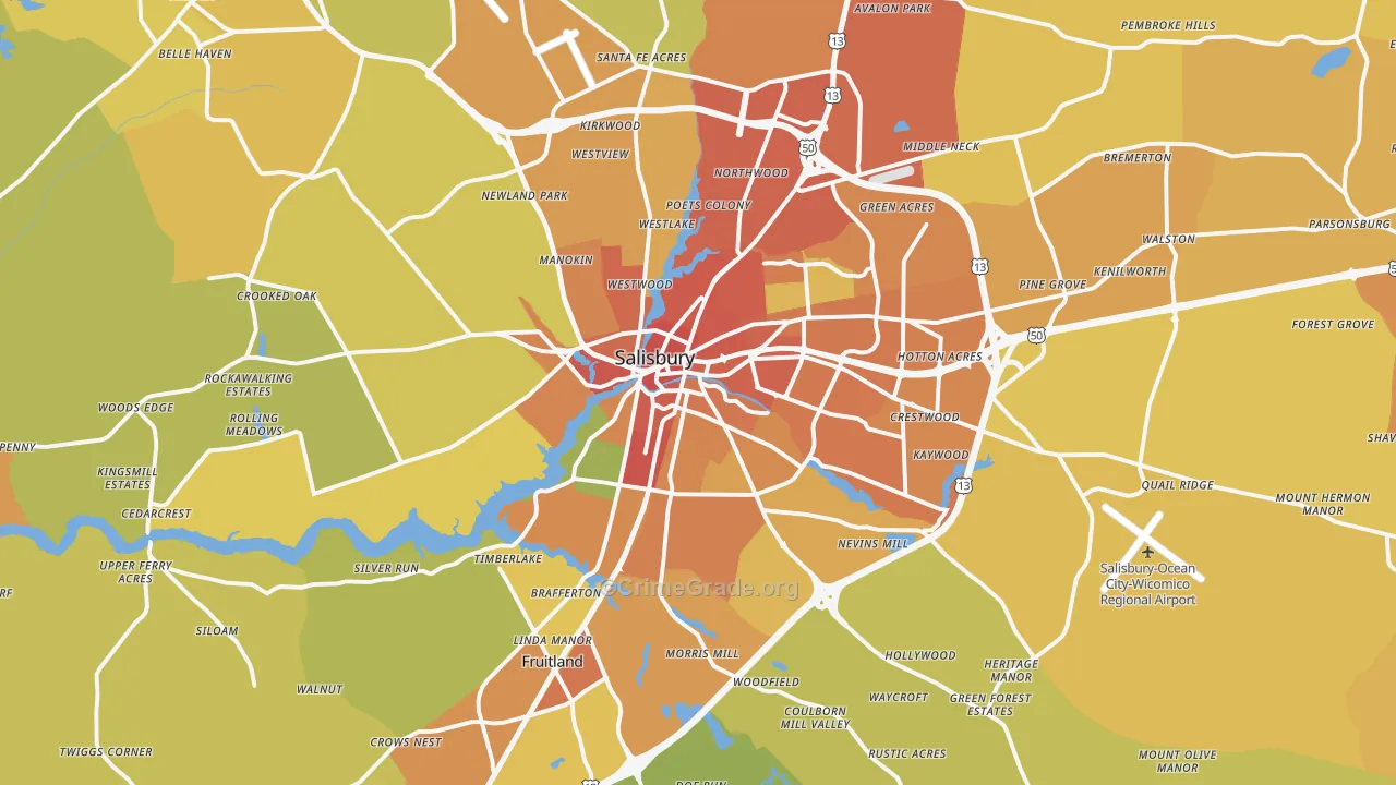Salisbury, MD Map of Assault Rates