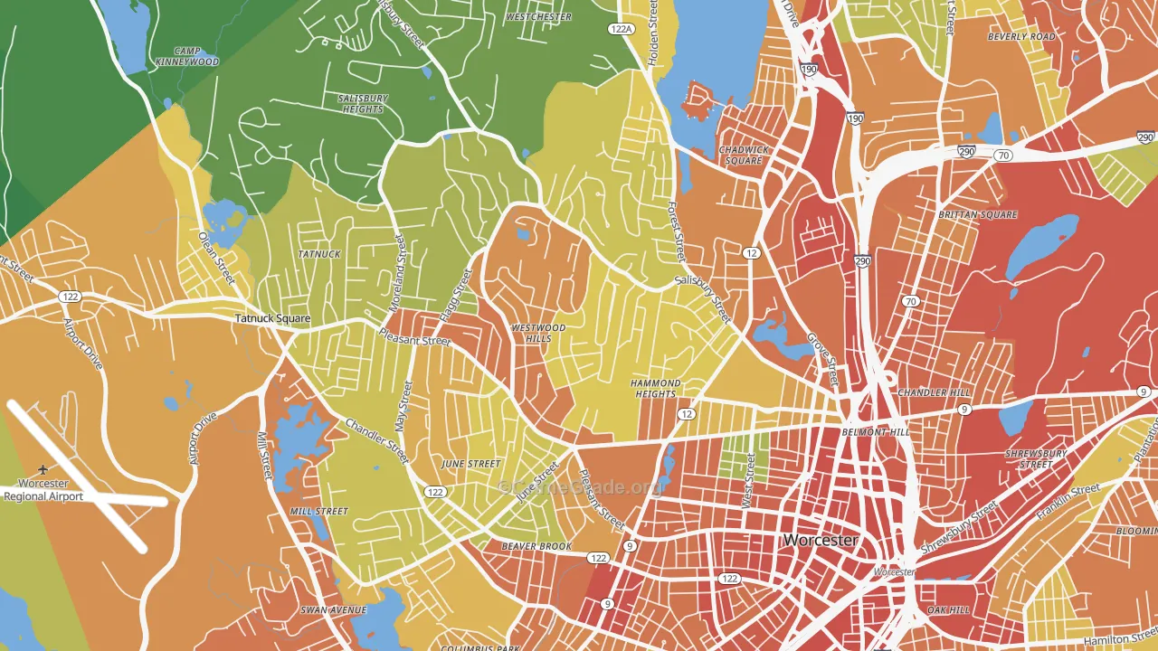 Salisbury Street, Worcester, MA Map of Assault Rates