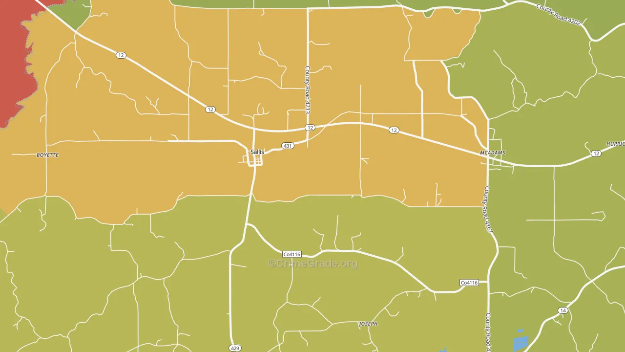 Sallis, MS Map of Assault Rates