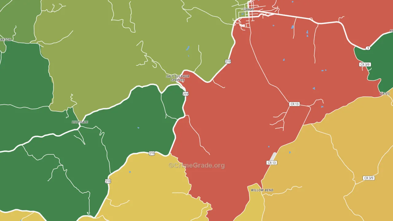 Salt Sulphur Springs, WV Map of Assault Rates