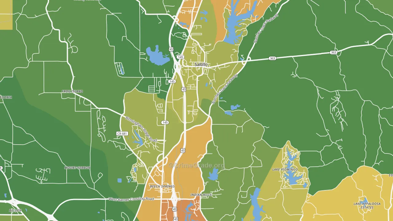 Saltillo, MS Map of Assault Rates