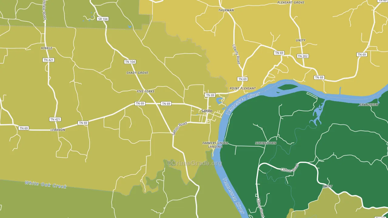 Saltillo, TN Map of Assault Rates
