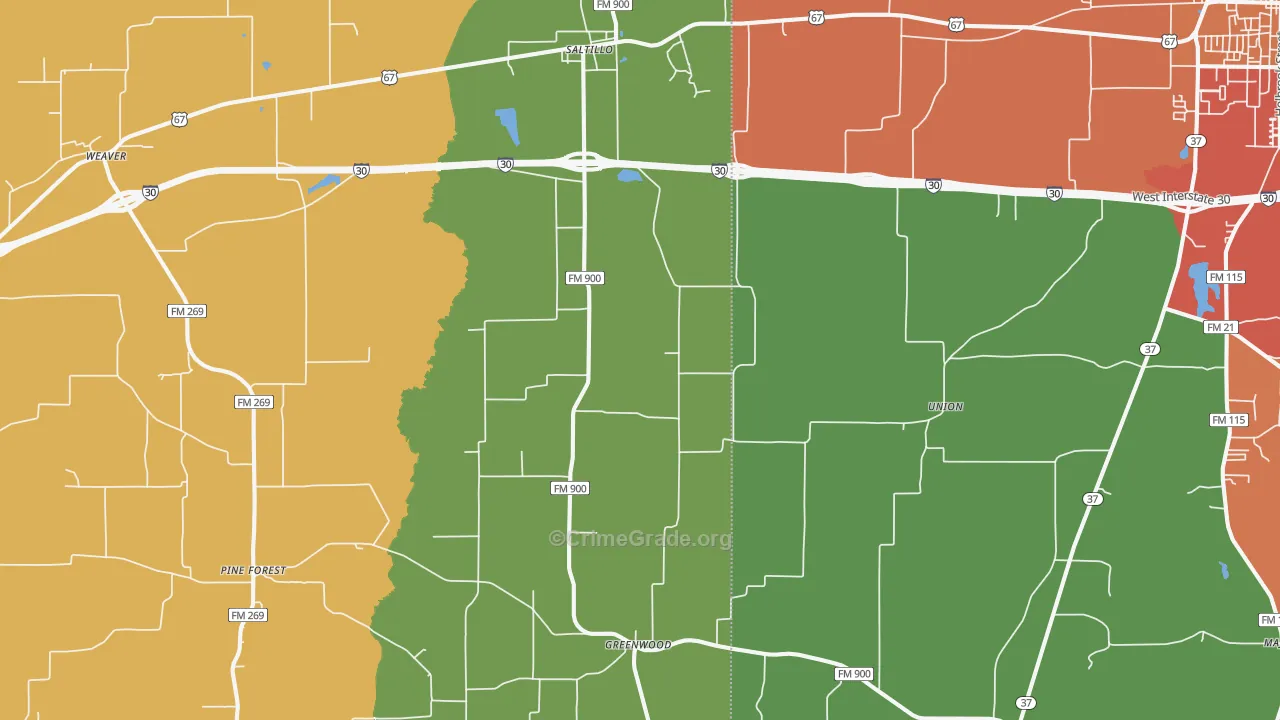 Saltillo, TX Map of Assault Rates