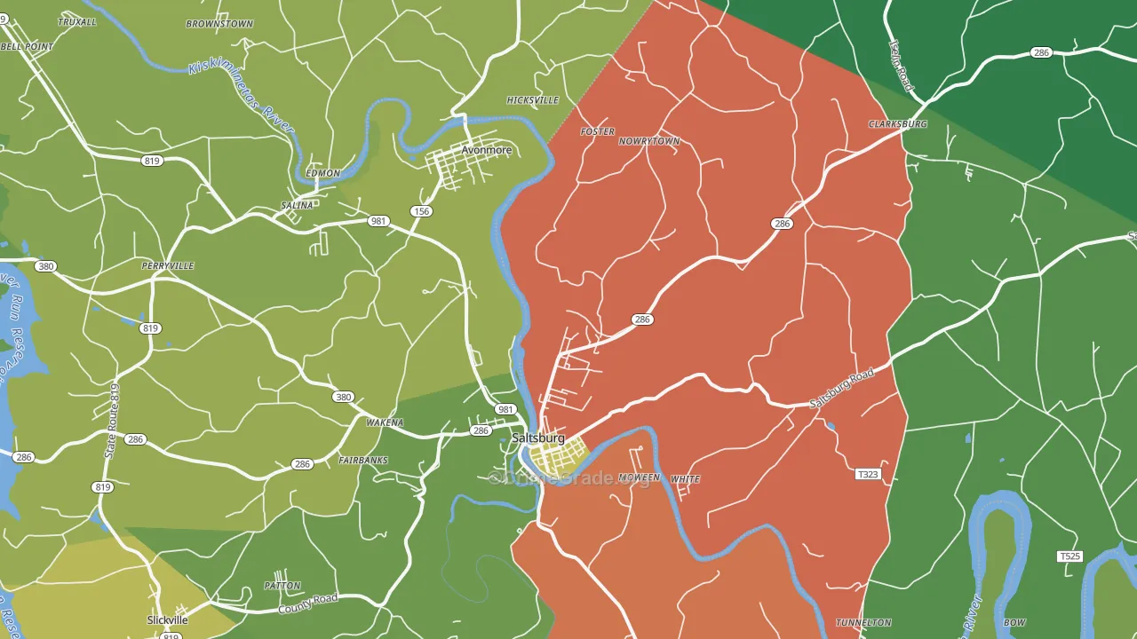 Saltsburg, PA Map of Assault Rates